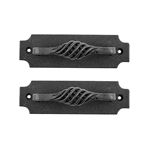 Renovators Supply Manufacturing Black Wrought Iron Cabinet Door Pull Handle Twisted Design 5.25 in. Set of 2