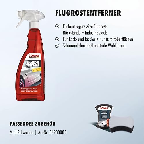 SONAX FlugrostEntferner (750 ml) entfernt aggressive Flugrost-Rückstände sowie Industriestaub von allen Lacken | Art-Nr. 05134000