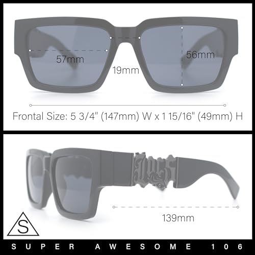 SA106 All Black Bold Gothic Logo Thick Arm Gangster Horn Rim Sunglasses4