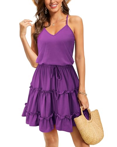Image of Newshows Women's Summer Casual Dress Cute A Line Ruffle Hem Flattering Fit Beach Vacation Sundress