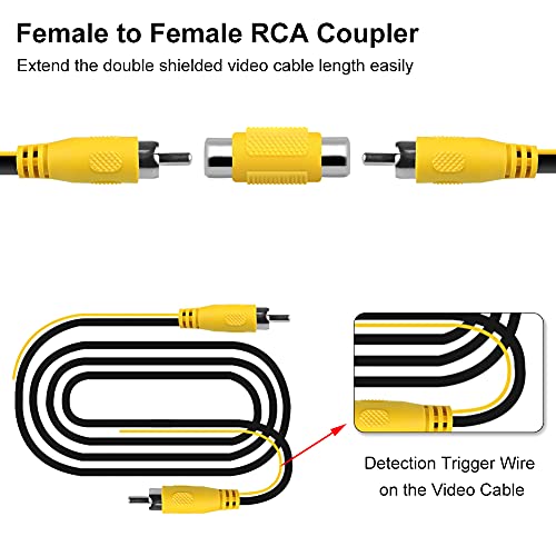 Greenyi Upgraded Double-Shielded Rca Video Cable For Monitor And Backup Rear View Camera Connection (19.69Ft / 6M), Av Extension Cable With Yellow Rca Video Female To Female Coupler And Power Cable #TOP3