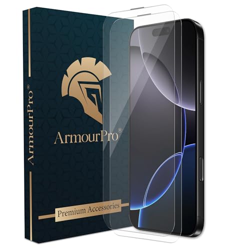Image of ArmourPro Borderless Tempered Glass for iPhone 16 and iPhone 15 (6.1 Inches) with Anti Dust Mesh Filter, 9H Hardness Shatterproof, Full Screen Coverage and with Installation Kit | Pack of 2