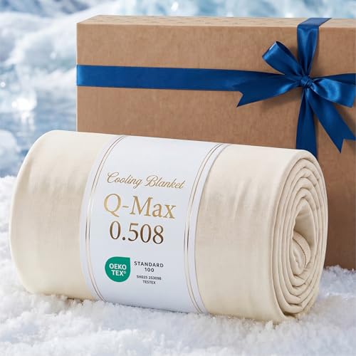 Image of Bedsure Lightweight Cold Blanket for Summer, Bed Cooling Blanket Twin Size for Hot Sleepers, Ice Cool Essentials for Hot Nights, Breathable Thin Bedding for Teen Girls, Women, Oat Milk, 60 inch x 80 inch
