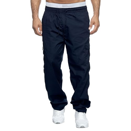 Maiyifu-GJ Men's Jogger Sweatpants Open Bottom Warm Fleece Lined Cargo Pants Relaxed Fit Tapered Work Pants with Pockets (Navy2,3X-Large)