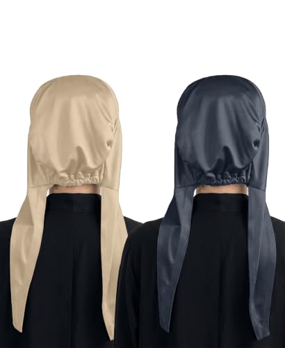 Image of Mehar Women's Hair Ponytail Cap Set of 2 | Soft Stretchable Polyester Hijab Inner Cap | Adjustable Tie-Back | Scarf & Helmet Inner | One Size Fits All