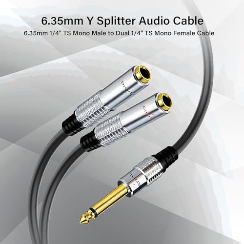 Cable divisor de audio Y 6.35mm TS Mono macho a dual hembra 0.5m miniatura 5