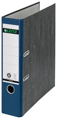 Leitz Qualitäts-Ordner 180°, 10er Pack, A4, klimaneutral, 100 % recycelter Karton, 8 cm Rückenbreite, Wolkenmarmor-Papier, Blauer Rücken, 10801035