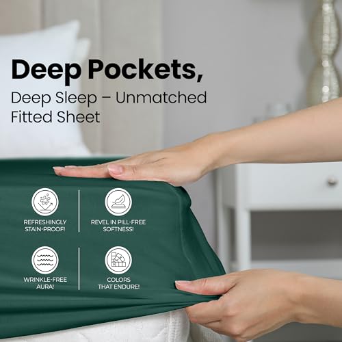 Image of Utopia Bedding King Fitted Sheet - Bottom Sheet - Deep Pocket - Soft Microfiber - Shrinkage and Fade Resistant - Easy Care -1 Fitted Sheet Only (Emerald)