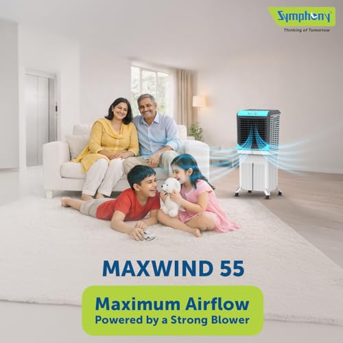 Image of Symphony Maxwind 55 Desert Air Cooler | 3-Side Honeycomb Pads | High-Capacity Cooling Technology | Powerful Air Cooler Fan | Easy-Fill System | 1-Year Warranty