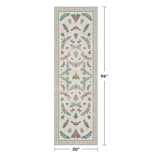 Image of Insect Print 8ft Long Hallway Runner Rug - 2'6''x8' Light Green Rug for Kitchen Floor, Wide Entryway Runner Rug, Washable Non Slip with Rubber Backing, Cool Butterfly Indoor Decor