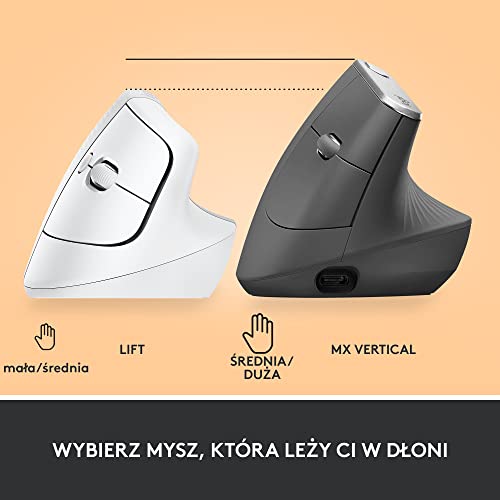 Logitech Lift for Business, Souris Ergonomique Verticale, sans Fil, Bluetooth ou Logi Bolt USB sécurisé, clics Silencieux, certifiée dans Le Monde Entier, Windows/Mac/Chrome/Linux - Blanc, Small
