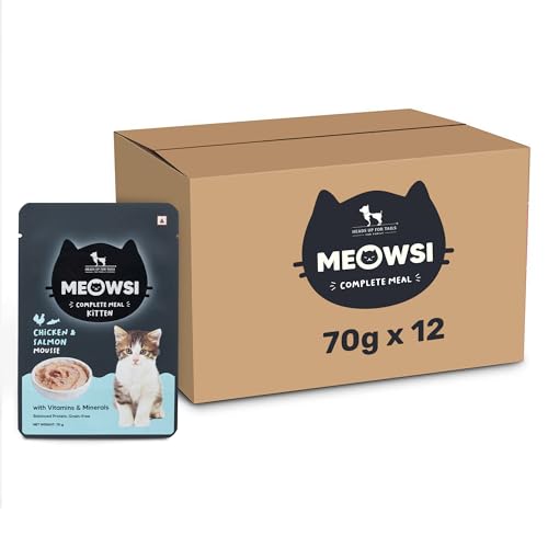 Image of Meowsi by HUFT Chicken & Salmon Mousse Kitten Wet Food - 70 gm | Pack of 12 | High-Protein Wet Cat Food for Kittens | Cat Food Gravy for Junior Kittens (2-12 Months)