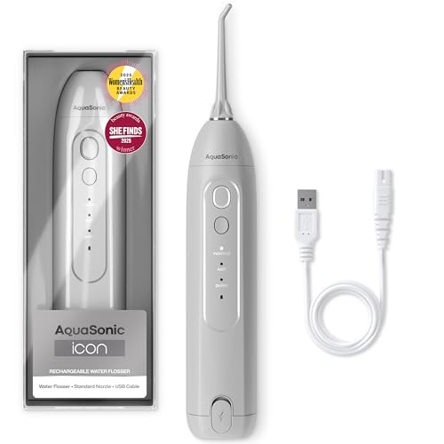 AquaSonic Icon Water Flosser for Teeth â€“ Cordless Rechargeable Oral Irrigator â€“ Waterproof, Portable Dental Cleaning with Jet Tip â€“ Braces Home Travel - Stone
