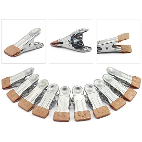 ZYAMY 10pcs Multi Function Windproof Clothes Clip Stainless Steel Small Heavy Metal Spring Clamps Gold Color 23x56mm for Drying Clothes Cover