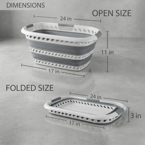 Laundry-360-Collapsible-Laundry-Basket-40L-Portable-Space-Saver-Storage-Hold-2-Loads-Store-Under-the-Bed-or-Closet-Good-for-Kids-Dorm-Bedroom-Large-WhiteGrey