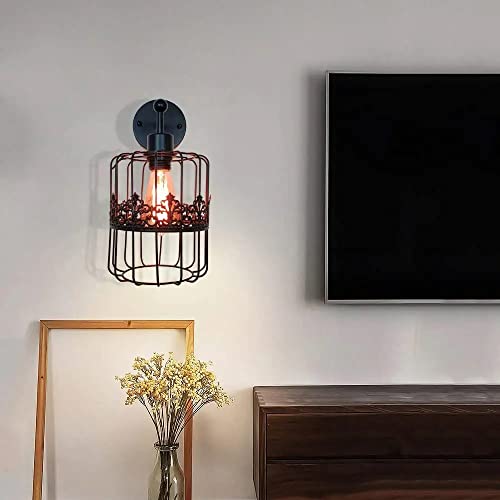 Lámpara industrial de pared steampunk con jaula de metal y cadena 6