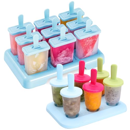 AIBAOBAO Moldes para Helados, 15 Pcs Molde para Paletas Heladas Sin Bpa, Moldes para Polos Reutilizable, Popsicle Mold con Palos Plástico y Protectores contra Goteo para DIY Paletas y Helados Caseros