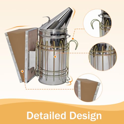 Kit de defumador de colmeia de abelhas, defumador de colmeia de aço inoxidável com escudo térmico, k