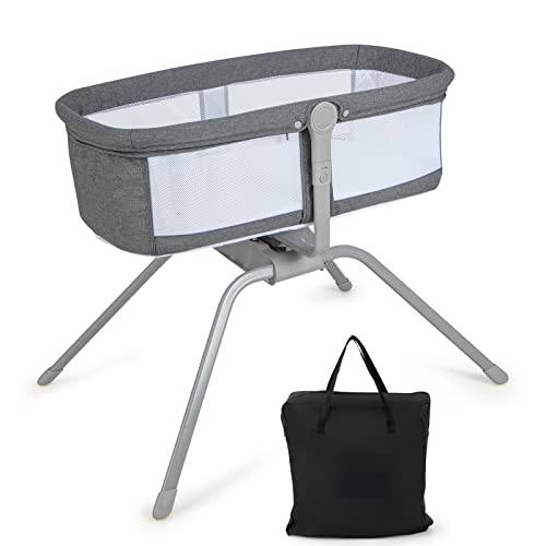 DREAMADE Berceau Cododo Bébé 92x63x74CM avec Matelas Lit Parapluie Bébé 0-6 Mois avec Angle Réglable,Filet de Ventilation Lit d’Appoint Nourrissons Charge 9 KG (Gris)