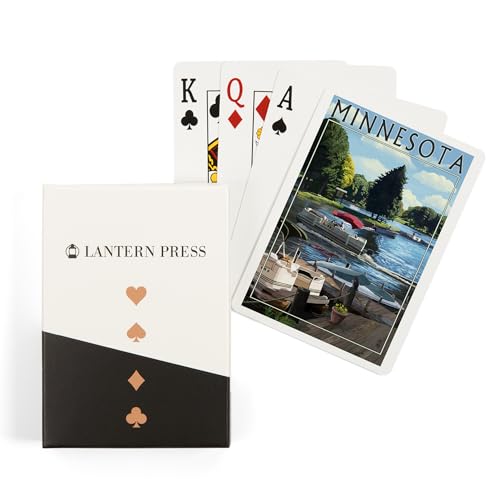 Lantern Press Minnesota Pontoon Boats Baraja de 52 cartas tamaño póker
