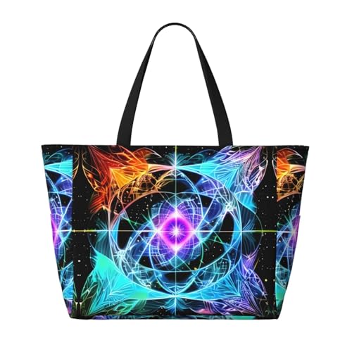 Eight Dimensional Space Large capacity beach bag with zipper, perfect for grocery bag pool gym travel shopping foldable beach travel bag,2