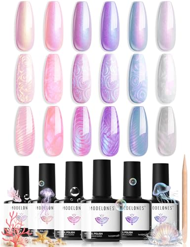 Modelones Gel Nail Polish, 6 Colors 2026 Spring Pastel Shimmer Pe...
