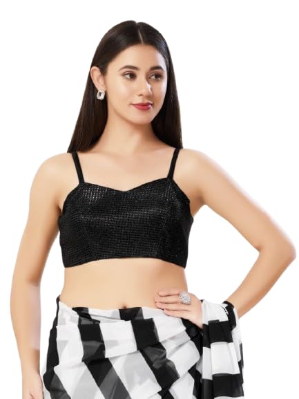 Image of Vamas Women's Shimmer Sleeveless Saree Blouse | Sweetheart Neck Padded Crop Top Blouse Designer Blouse for Lehenga & Saree | Available in Gold, Copper, Silver & Black