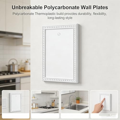 Image of ZEFTV 20 Pack Mid-Size Blank Wall Plates 1-Gang blank Switch Outlet Electrical Cover Plate Unbreakable Thermoplastic Faceplate for Light Receptacle Outlet Switch, Classic Beaded Relief Design, White