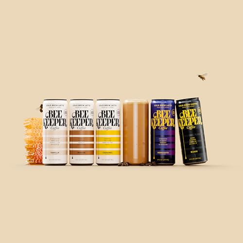 Image of Beekeeper Mocha Latte Cold Brew Coffee Drinks with Oregon Honey | 12 Pack Refreshing Iced Coffee - Unsweetened & Strong Arabica Brew, 8 fl oz Ready-to-Drink Can - 180mg Natural Caffeine