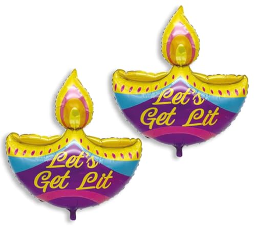Image of AMFIN (Pack of 2) Happy Diwali Diya Shape Foil Balloon - Multi