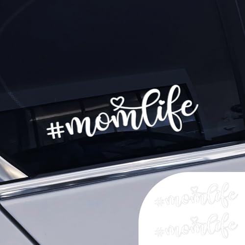 Image of Smilfuy 7 inch x 2 inch Mom Life Car Vinyl Decal Sticker, Waterproof Bumper Sticker for Women, New Moms, Cute Decorative Mom Life Sticker for Cars, Trucks, SUVs, Windows, Laptops, Walls (White-2PCS)