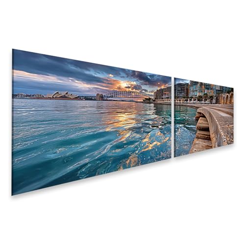 islandburner Tableau sur toile Majestueux Sydney Skyline - Décoration murale pour salon - Pour les fans de voyage - 2 pièces