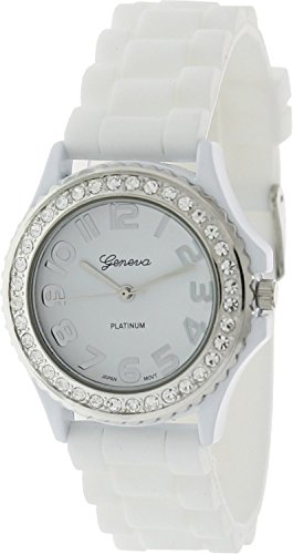 Geneva Platinum Cz Accented Silicon Link Watch, Large Face #TOP1