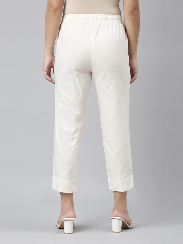 Image of GO COLORS Solid Cropped Pencil Pant for Women | Breathable, Side Pocket