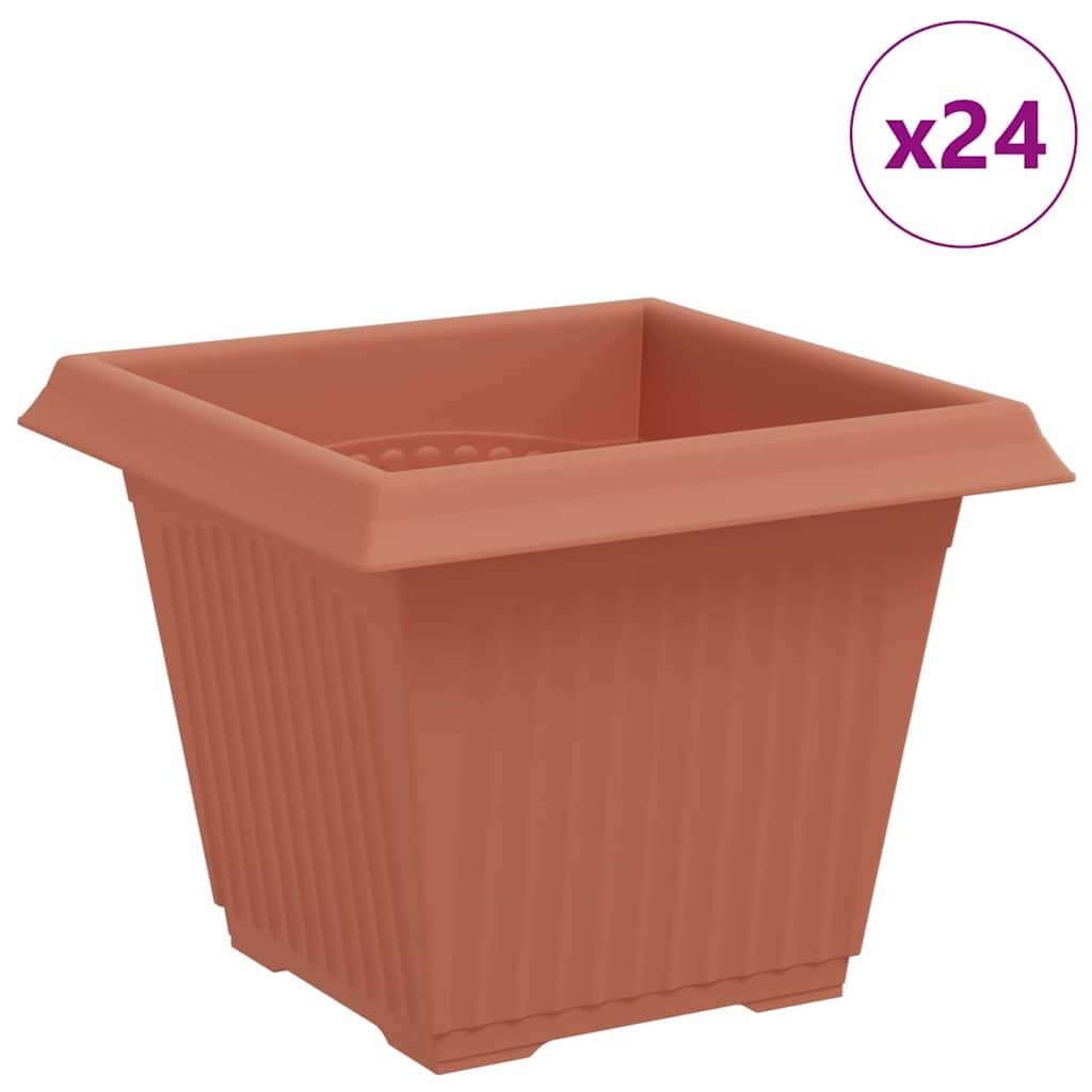 Kwadratowa doniczka na kwiaty 24 pcs Czerwony ceglasty, plastikowa donica z otworami drenażowymi, lekka i trwała, zwinięta krawędź, do wnętrz i na zewnątrz, na balkon, taras, ogród, 33 x 33 x 26 cm