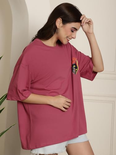 Image of Style Go Pure Cotton Oversized Baggy Fit Drop Shoulder Aesthetic & Cool Graphic Printed Half Sleeve Tshirt for Women || Trendy Tees || Casual Loose Korean T-Shirt (Pack 2)
