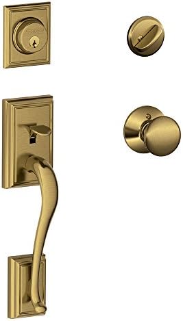 SCHLAGE Lock Company Addison Single Cylinder Handleset and Plymouth Knob, Antique Brass (F60 ADD 609 PLY)