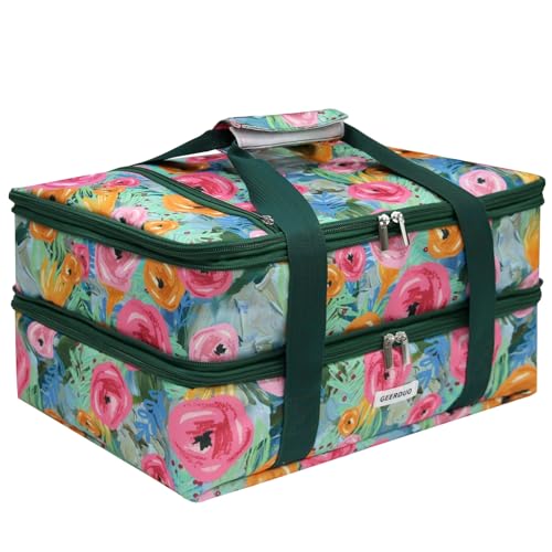 Insulated Casserole Carrier for 9x13 Dishes (Green Floral)