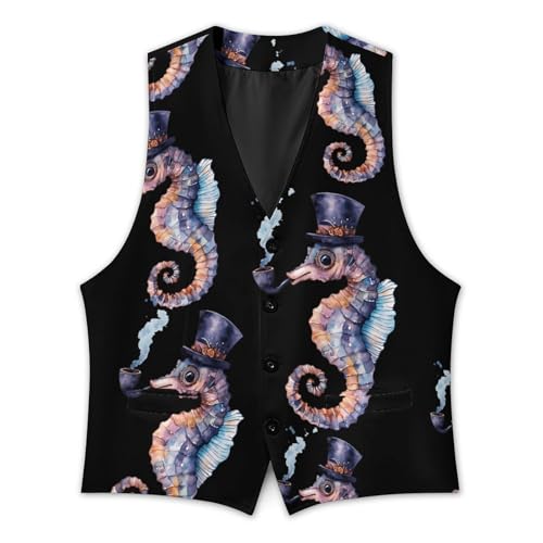 Gentleman Seahorse Men's Formal Suit Vest for Business Formal Or Casual Dress Waistcoat Wedding3
