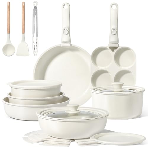 Set de casseroles GiPP avec poignée amovible, set de 21 poêles avec revêtement antiadhésif en...