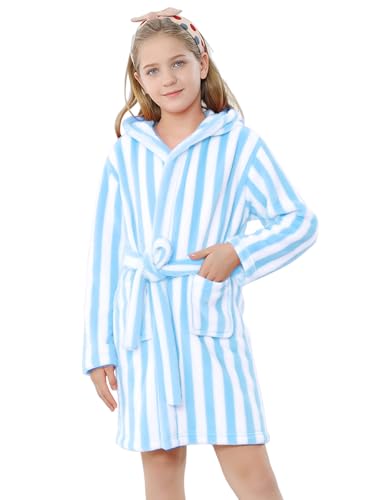 Image of Umeyda Girls & Women Fleece Hooded Robes, Soft Fuzzy Bathrobe Warm Plush Fluffy Bath Robe for Kids Womens