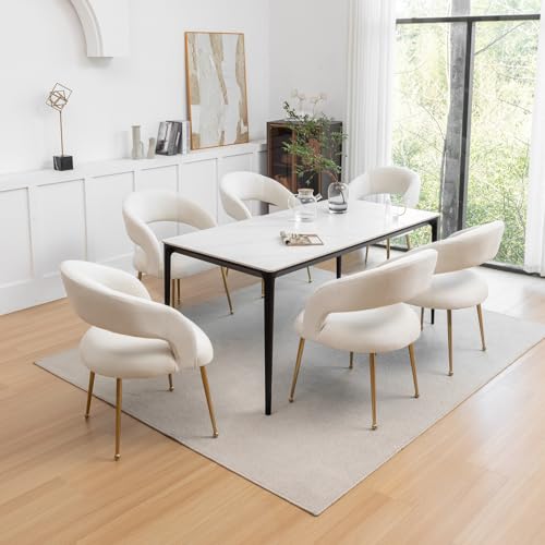 ダイニングチェア、モダンなリビングルームの椅子、ゴールドの脚とベルベットの布張りのダイニングルームの椅子、レセプションルームのベッドルームの勉強部屋のための2脚のタフテッドアクセントチェアセット(ベージュ) [4]