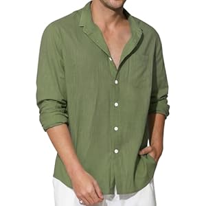 Enlision Leinenhemd Herren Hemd Langarm Baumwolle Leichtes Sommerhemd Freizeithemd Regular Fit Henley Shirt mit Brusttasche