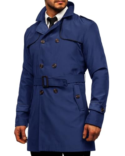 Image of Makkrom Men's Trench Coat Double Breasted Lapel Windbreaker Long Jacket