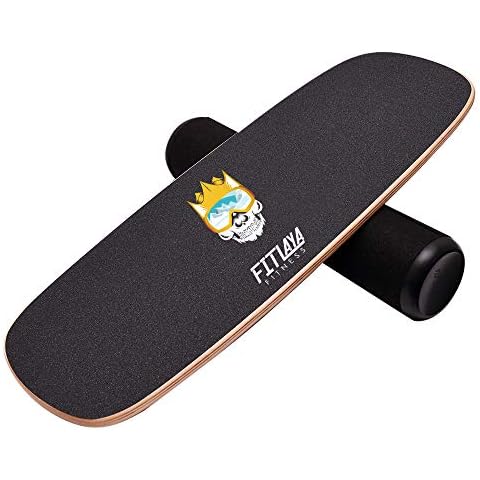 Fitlaya Fitness Balance Board Trainer Wooden Training Equipment for Fitness Workout, Hockey‎, Skateboarding, Surfing and Snowboarding (CROWN SKULL) Cover