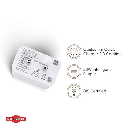 Image of 33W SonicCharge 2.0 USB Charge with USB to Type-C Cable for Redmi Note 9 Pro Max, 10 Pro, 10 Pro Max, Note 8, Note 8 Pro, Note 7, Mi A1, Mi A2, Mi A3 Charger (ZA33)