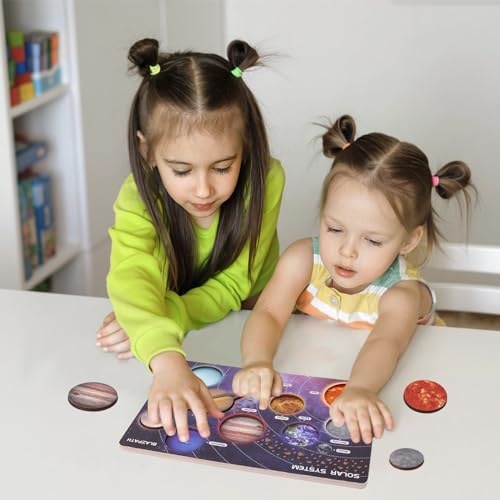 BLAZPATH Solar System Puzzle, Solar System Toys Planet Toys, Wooden Space Toys for Kids 3-5, Preschool Learning Activities, Birthday Gifts for Boys, Girls, Toddlers