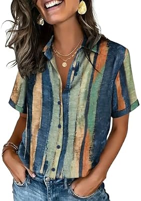 Zeagoo Boho Tops for Women Short Sleeve Button Up Shirts Spring Blouses