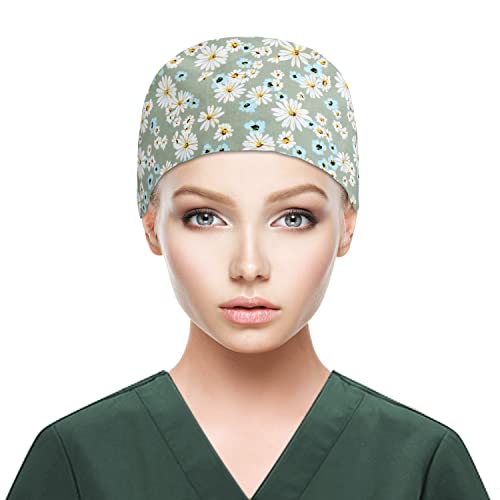 Image of QBA Adjustable Working Cap with Button, Satin-Lined Hat, Cotton Working Hat Sweatband, Elastic Tie Back Hats Unisex