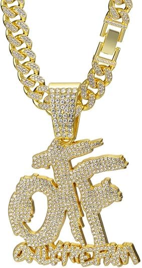 Hip Hop Diamond OTF Letter Pendant Necklace, Cuban Chain, Zinc Alloy, 20 inches2